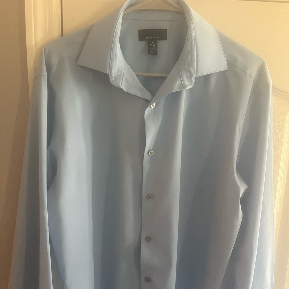 Men's Alfani Light Blue Long Sleeve Dress Shirt Size Medium 15/-5 1/2 34-35